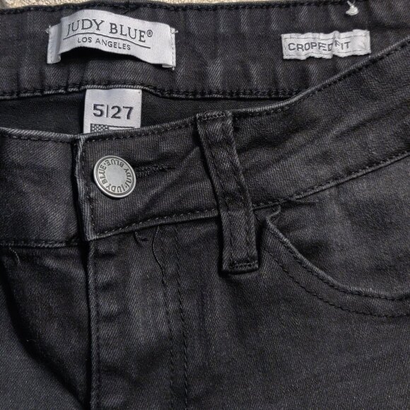 Judy Blue Black Tassel Hem Cropped Fit Mid Rise Jeans SIZE 5/27 - Picture 6 of 6